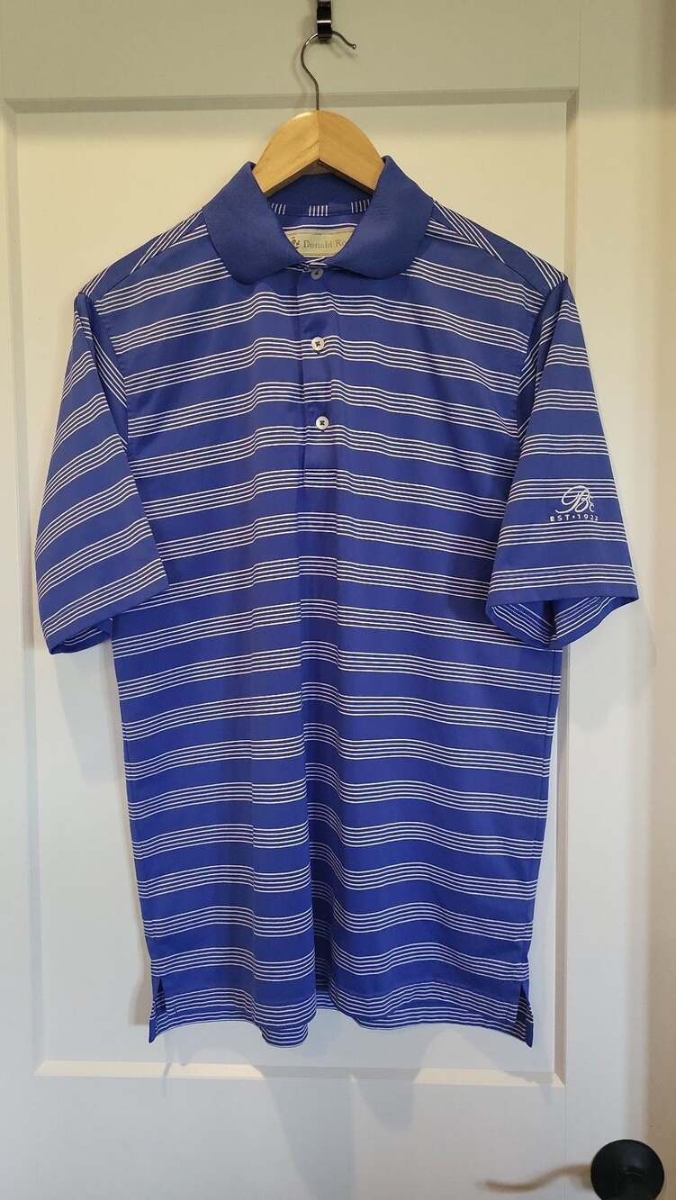Donald Ross Sportswear Blue White Multi Striped Performance Golf Polo Shirt S